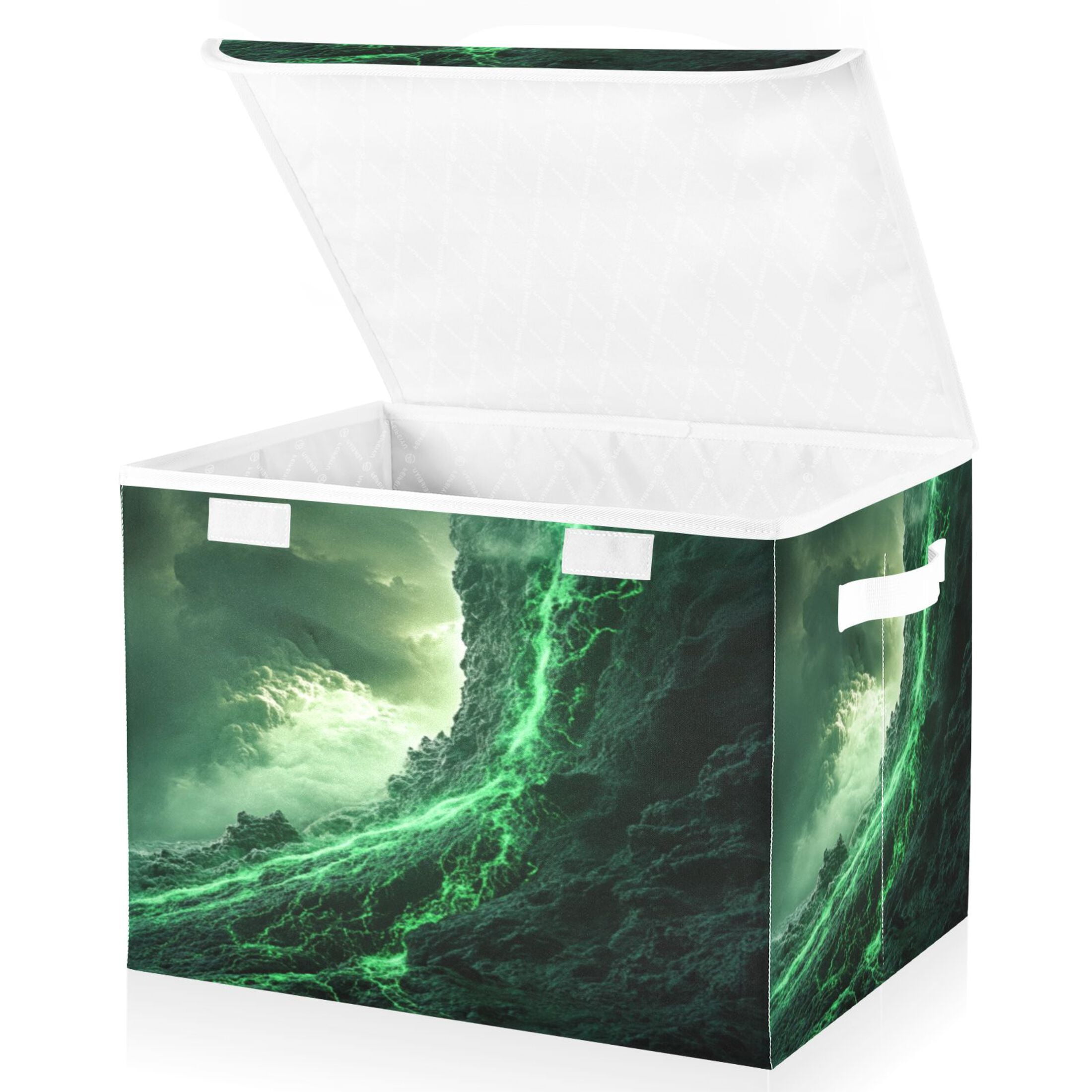 Storage Box With Lid 16.5x12.6x11.8In Foldable Stacked Household Storage Box Green Lava Picture