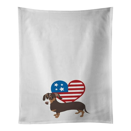 

Dachshund Chocolate and Tan Patriotic White Kitchen Towel Set of 2 19 in x 28 in