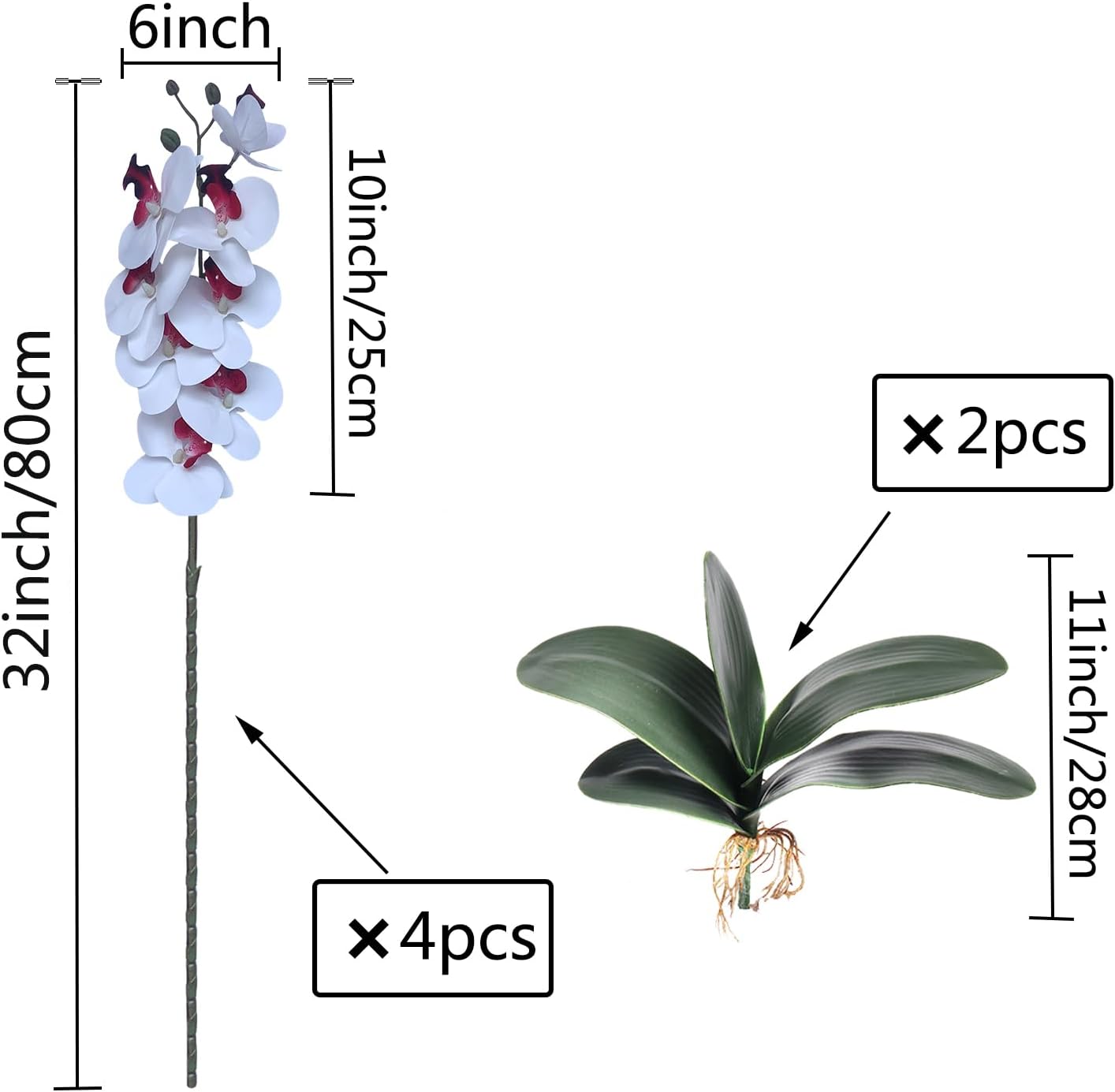 3Artificial Phalaenopsis Flowers with Leaves Artificial Orchid Flowers Stem Plants Fake Butterfly Phalaenopsis Flowers for Home Wedding Party Décor (Yellow)
