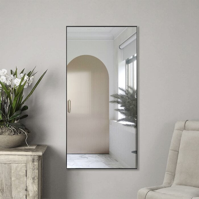 Fulllength Vanity Mirror,Modern Black Large Rectangle Aluminum Alloy