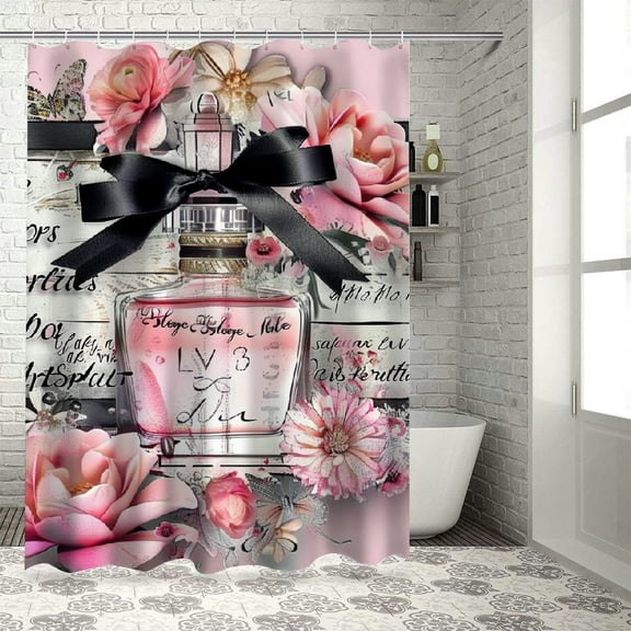 BCIIG  Fashion Shower Curtain Pink Wooden Board Inspirational Quotes Perfume Modern Magazine Books Floral for Girl Women Bathroom Decor Fabric Polyester Waterproof