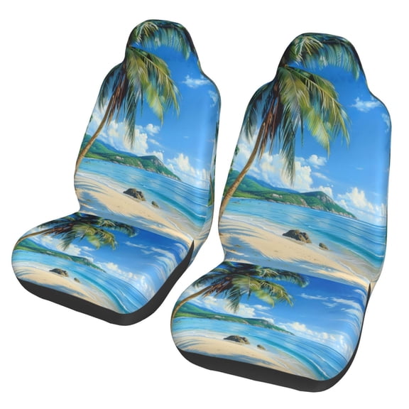 KAKALAD Tropical Beach Ocean Sea Palm Tree 02 Car Accessories Seat Covers Set Vehicle Seat Covers Universal Front Seats Protector 2 Pcs