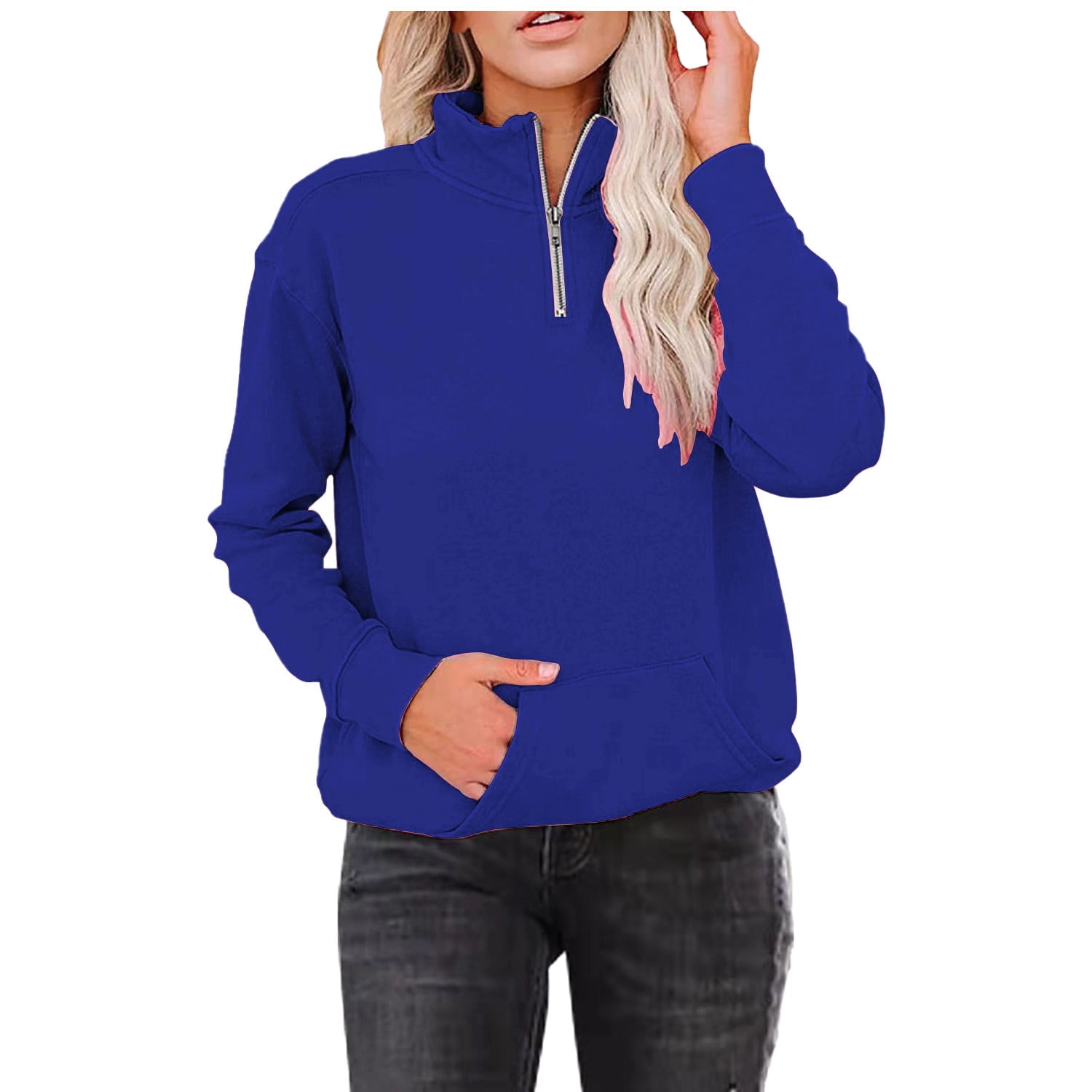 Womens Sweatshirt Quarter Zip Lightweight Pullover Sweatshirts Solid Color Long Sleeve Casual