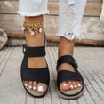 thumbnail image 2 of Rokment Womens Comfortable Platform Wedge Slip on Sandals Fashion Breathable Leather Wide Width Chunky Mid Heel Walking Slides Beach Summer Casual Dress Slippers Black Size 6, 2 of 8