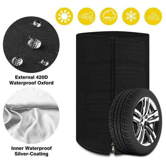 Qaailabf Large Tire Cover for 4 Wheels, Heavy-Duty Weather-Resistant Cloth Tire Storage Cover, Zippered Design, Windproof, Fits Tires Up to 32 Inches, 65x90cm to 82x120cm Sizes