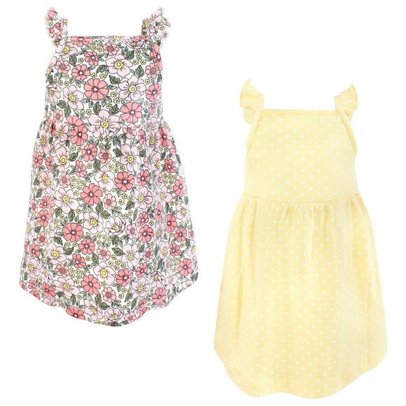 Luvable Friends Hudson Baby Dresses 2pk, Rose Yellow Floral, 0-3M