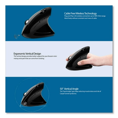 Adesso - iMouse Wireless Optical Ergonomic Mouse - Black