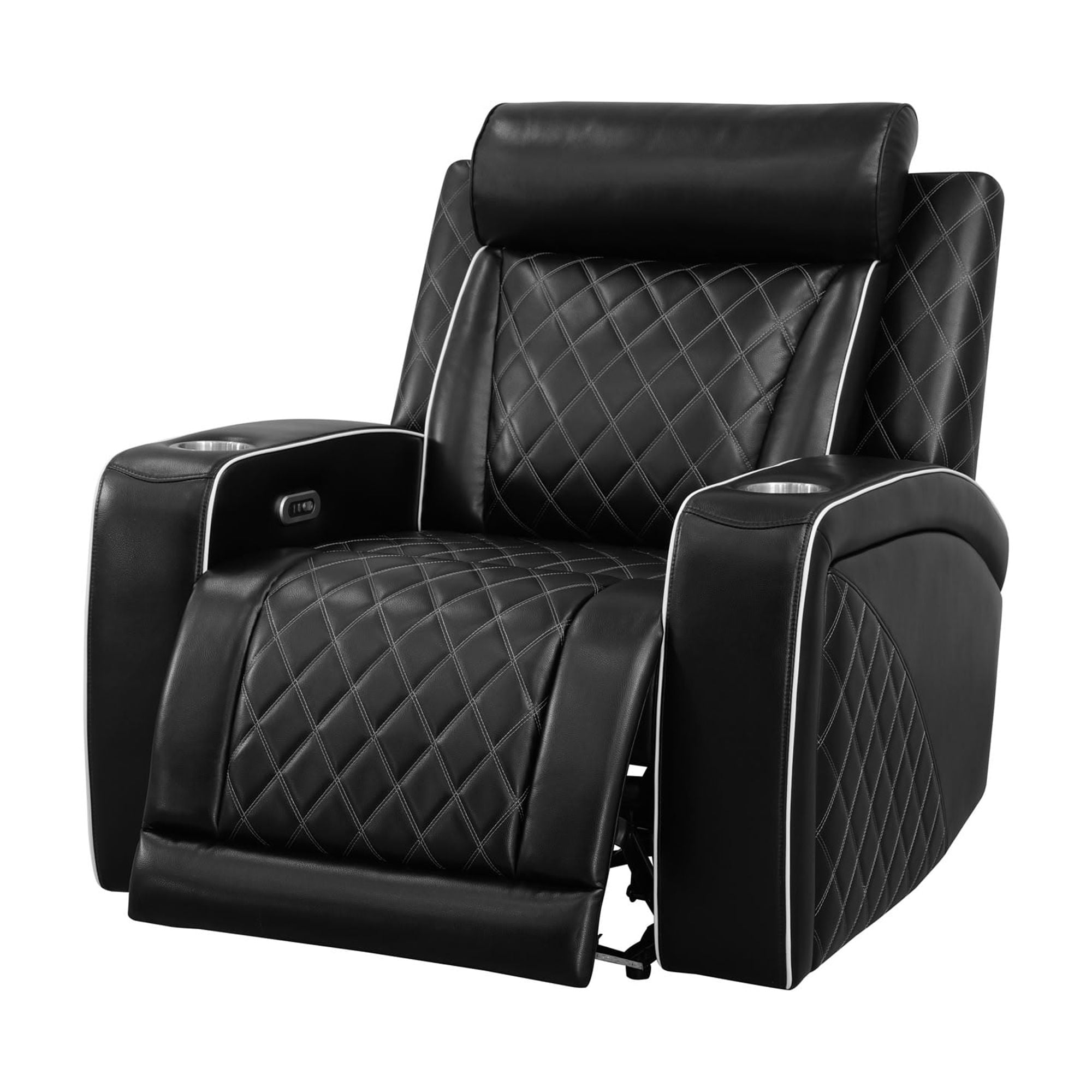 MAYEERTY Single Recliner Chair, Leather Recliner with LED Lights, USB Charger, Cup Holder & Reading Light, for Living Room, Home Theater