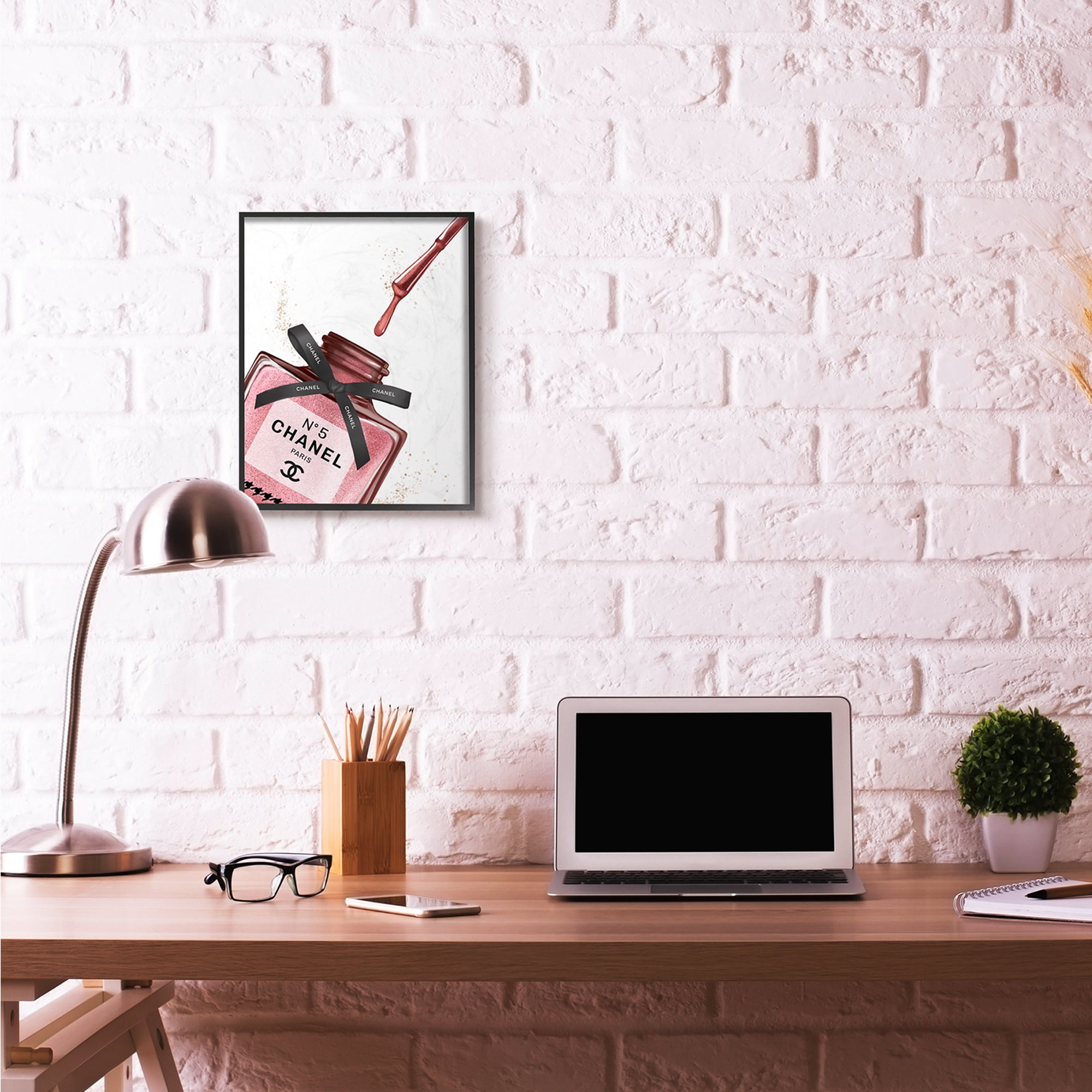 Stupell Industries Makeup Nail Polish Brush Drip Pink Fashion Design Framed Wall Art by Ziwei Li