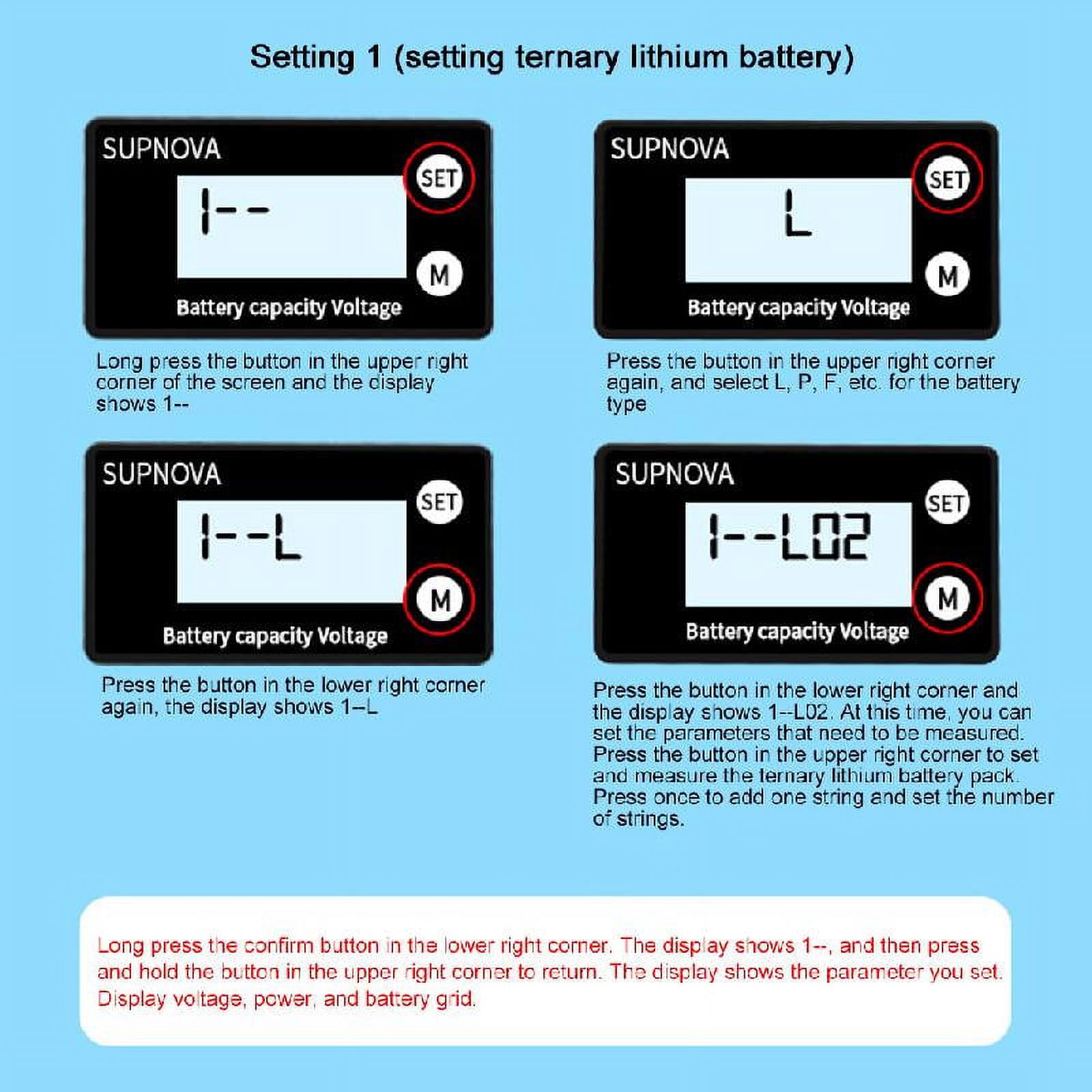 Necvior Battery Capacity for 12V 24V 48V 72V Acid Lithium LiFePO4 Car Motorcycle Voltmeter Panel