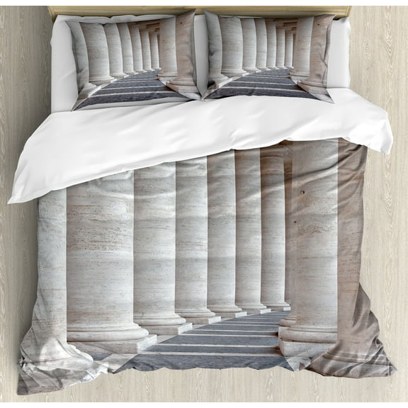Ambesonne Pillar Duvet Cover Set, Roman Stone Columns, King, Dust and Grey