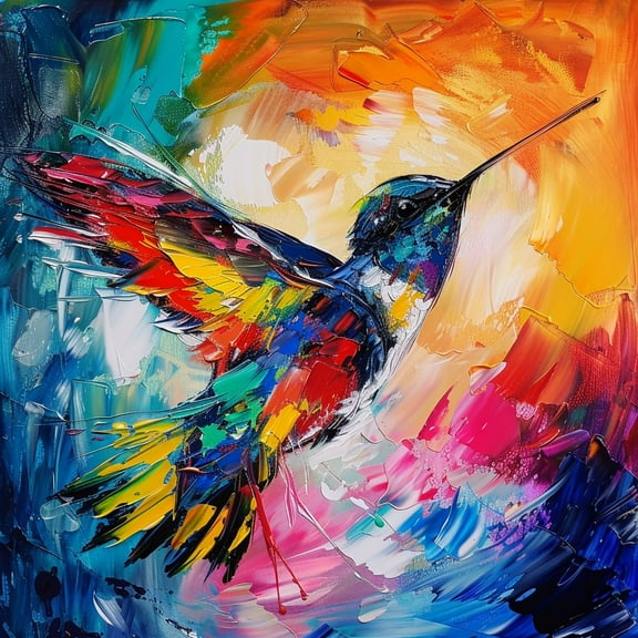 Colorful Absract Hummingbird 5D Diamond Art Painting by Number Kits for Adults DIY Paint with Full Drill Round Diamond Gems Painting Art Craft for Home Wall Decor 13.8x13.8inch(1)