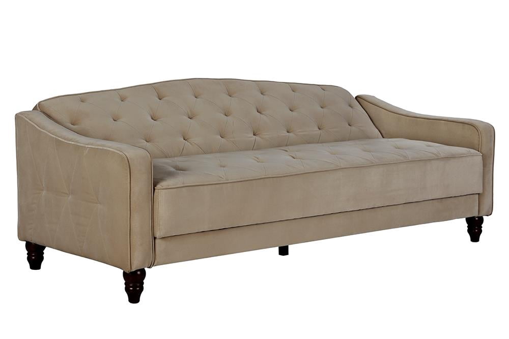 Novogratz Vintage Tufted Sofa Sleeper II, Taupe Velour
