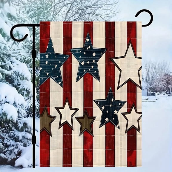 RKSupls Patriotic Linen Double Sided Garden Flag, Independence Day Themed Yard Decor, Quilted Stars Stripes Patchwork Outdoor Banner for Holiday Lawn