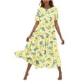 thumbnail image 2 of Viikei Women's Casual Tunic Boho Short Sleeve Dress,Women's Flower Printing Casual Short Sleeve Crewneck Dress Casual Flowy Tiered Maxi Beach Dress Yellow S, 2 of 6