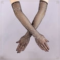 thumbnail image 6 of Opolski 1 Pair Women Gloves Hollow Out Mesh Rhinestone Elastic Women Mittens for Club Black, 6 of 8