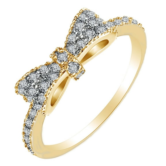 AFFY 14k Yellow Gold Over Sterling Silver Round Shape White Cubic Zirconia Bow Ring