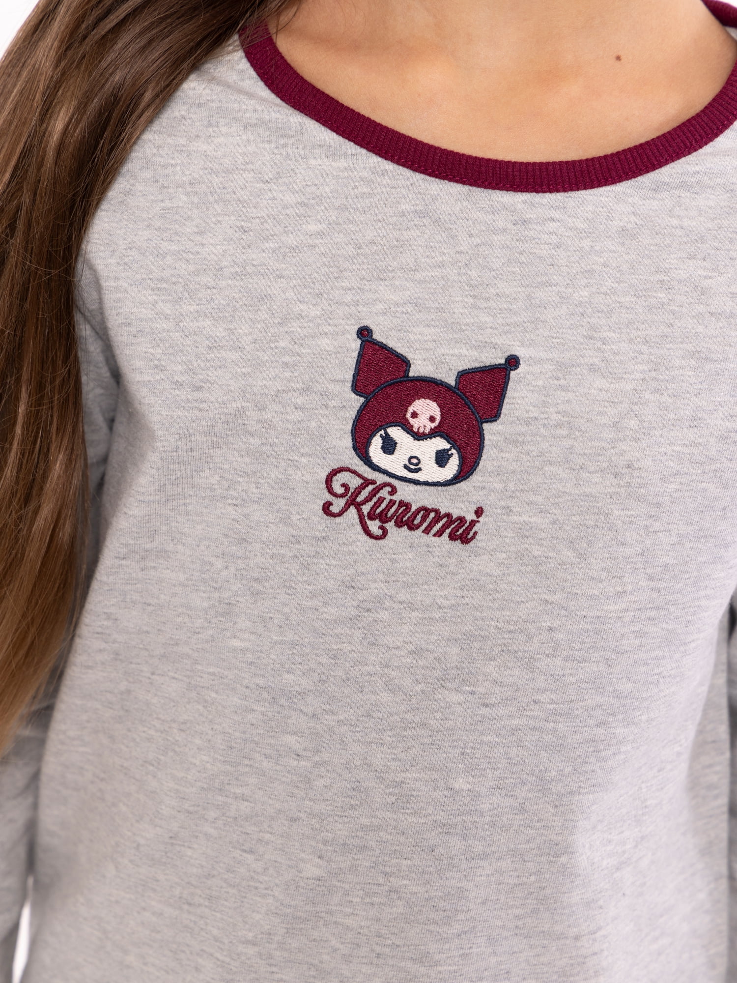 Wonder Nation Hello Kitty Girls Cotton Kuromi Graphic Tee with Long Sleeves, Sizes 4-18