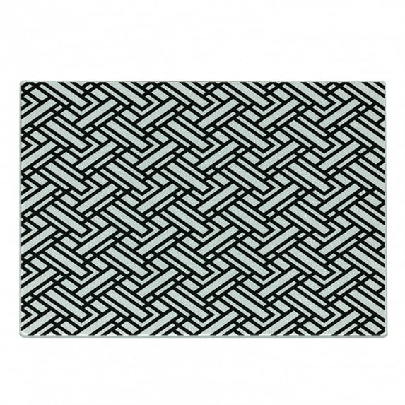 Black and White Cutting Board, Monochrome Interlocking Stripes Pattern with Modern Abstract Inspirations, Decorative Tempered Glass Cutting and Serving Board, Small Size, Black White, by Ambesonne