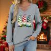 thumbnail image 2 of asdoklhq Crewneck Sweatshirt Women's Fashionable and Casual Loose Christmas V-neck Long Sleeved T-shirt Top Gray M, 2 of 7