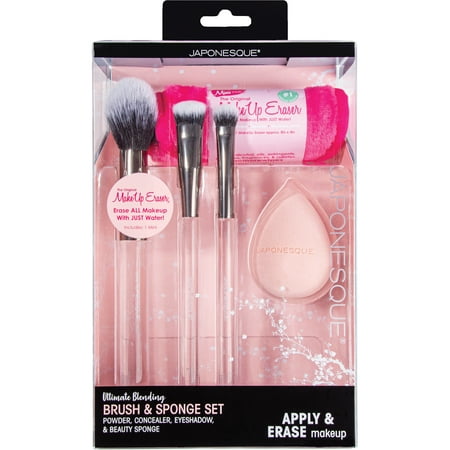 Japonesque Ultimate Blending Brush & Sponge Set with Original MakeUp Eraser, 5 Piece Set