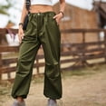 thumbnail image 3 of RYRJJ Baggy Parachute Pants for Women Drawstring Elastic Low Waist Ruched Cargo Pants Multiple Pockets Jogger Y2K Streetwear Pants(01#Army Green,XL), 3 of 7