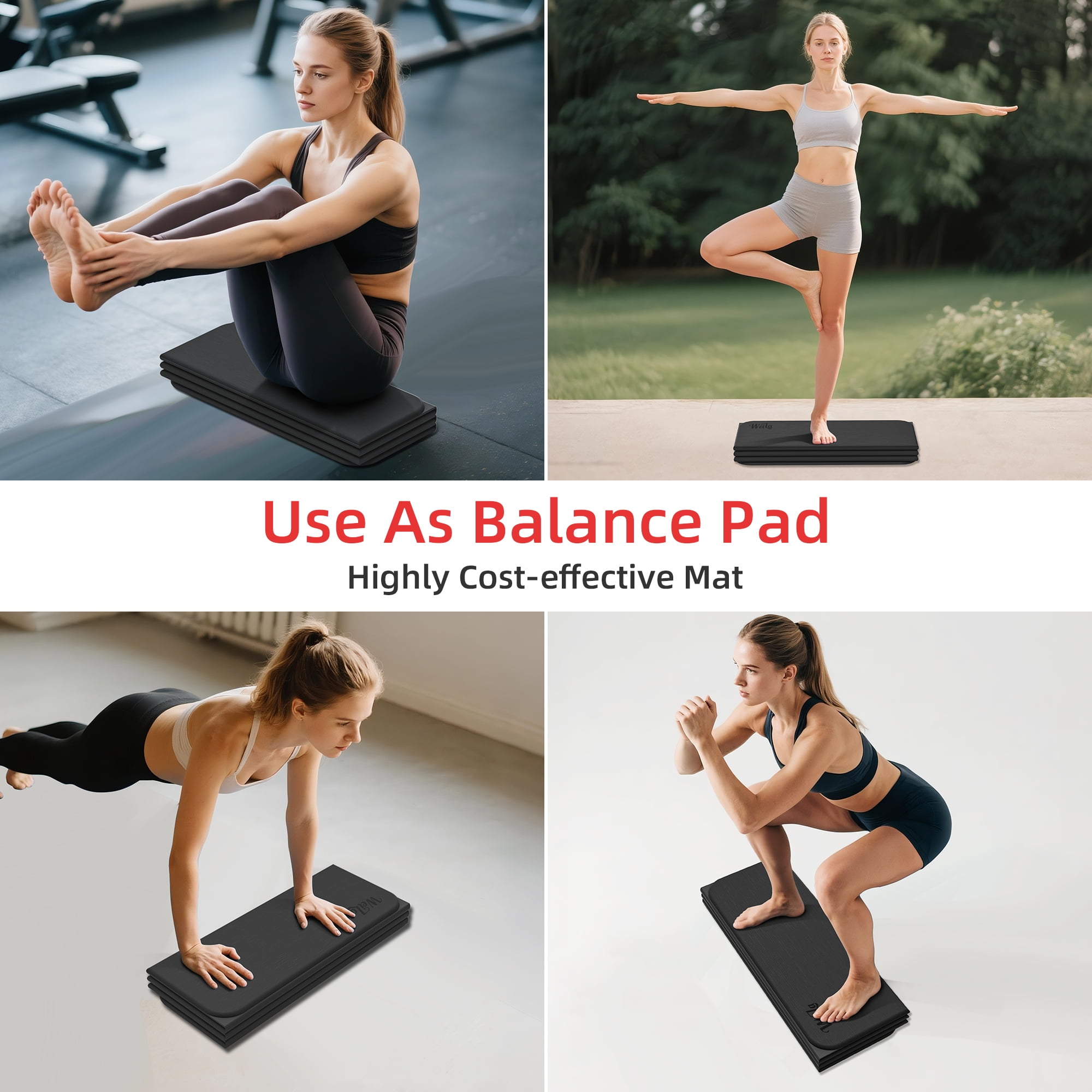 Lamei Foldable Yoga Mat, Extra Thick 1/2 inch Exercise Mat for Home Workout, Non-Slip Pilates Mats, Easy Storage, Quick Fold, No Curl(Black)