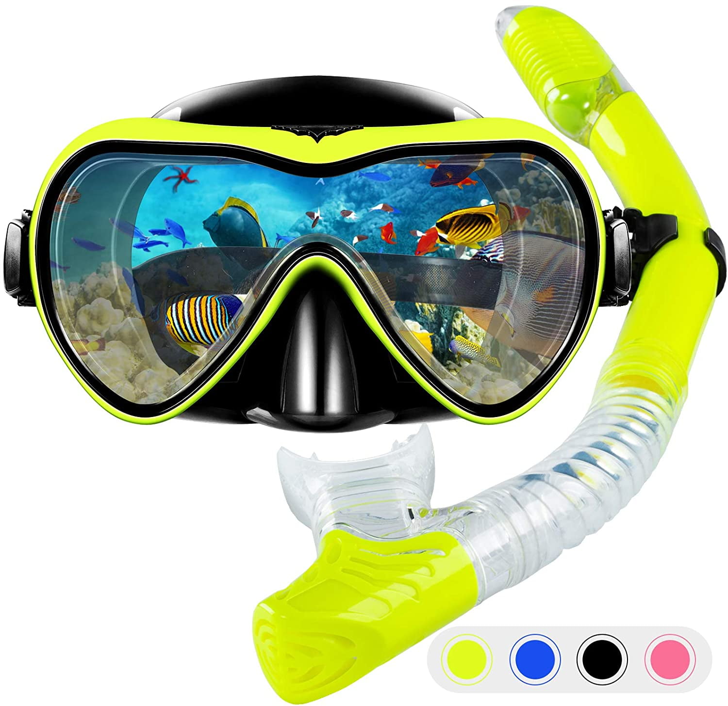 3-Channel Dry Top Snorkel Anti-Fog Diving Mask 3 Piece Diving Set with Mask Snorkel and Fins for Men Women Snorkel Set Adults with Flippers Diving Flippers and Gear Bag for Snorkeling Swimming
