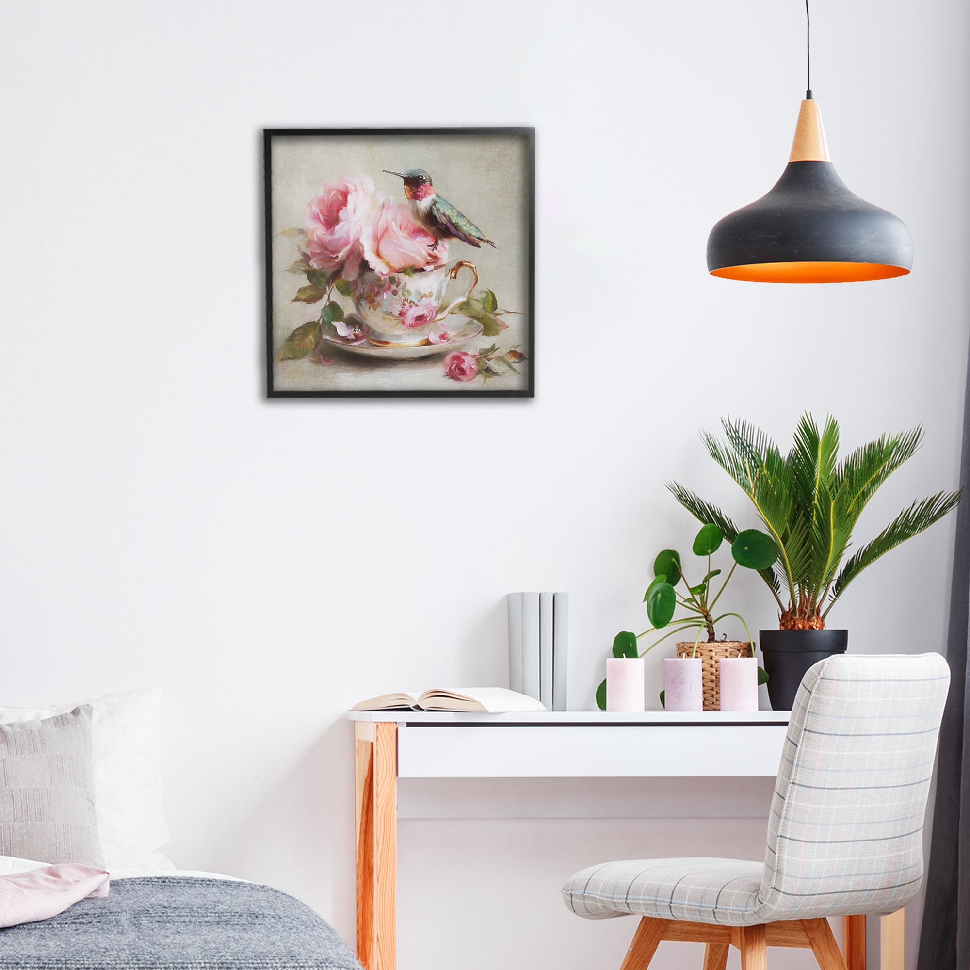 Stupell Industries Hummingbird & Tea Cup Black Framed Giclee Art, design by Tina LeCour