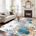 thumbnail image 3 of Marine Life Washable Living Room Rugs 5'x8', Blue Shell Starfish Eucalyptus Leaves Coral Low Pile Throw Large Area Rug Non-Slip Sturdy Edge Binding Carpet for Living Room Kitchen Office, 3 of 9