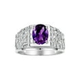 thumbnail image 1 of RYLOS Men's Rings 14K White Gold Designer Nugget Ring Oval 9X7MM Gemstone & Diamonds  Amethyst February Birthstone Rings For Man Size 8, 1 of 7