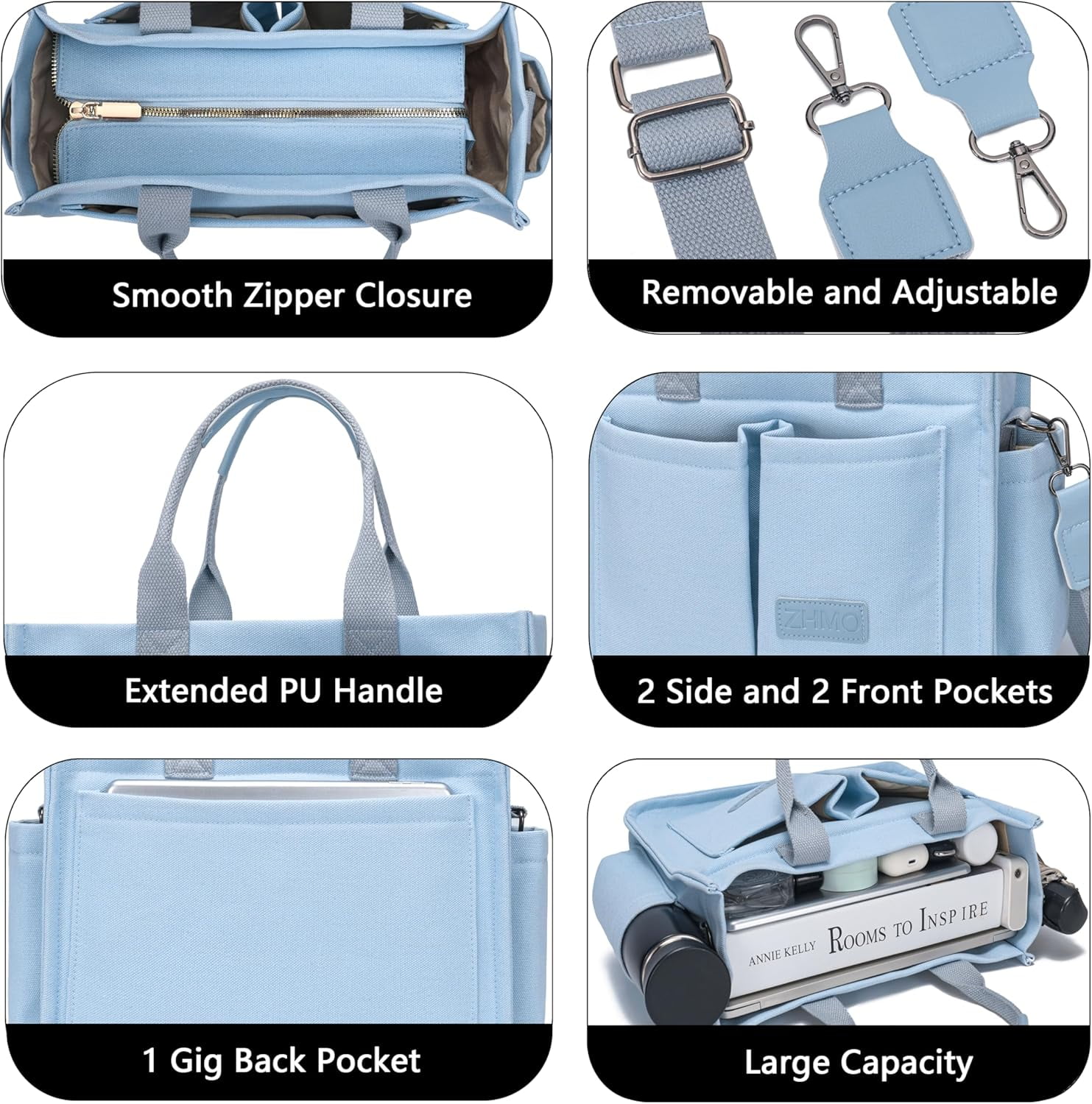 Large Canvas Tote Bag for Women With Pockets,Laptop Crossbody Purses Everything Everyday Bag Handbags for Work Beach