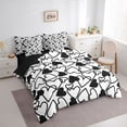 thumbnail image 2 of Erosebridal Kawaii Loves Pattern 7pcs Bedding Comforter Set,White Black Heart Print Queen Bedding Sets For Kids,Reversible, 2 of 7