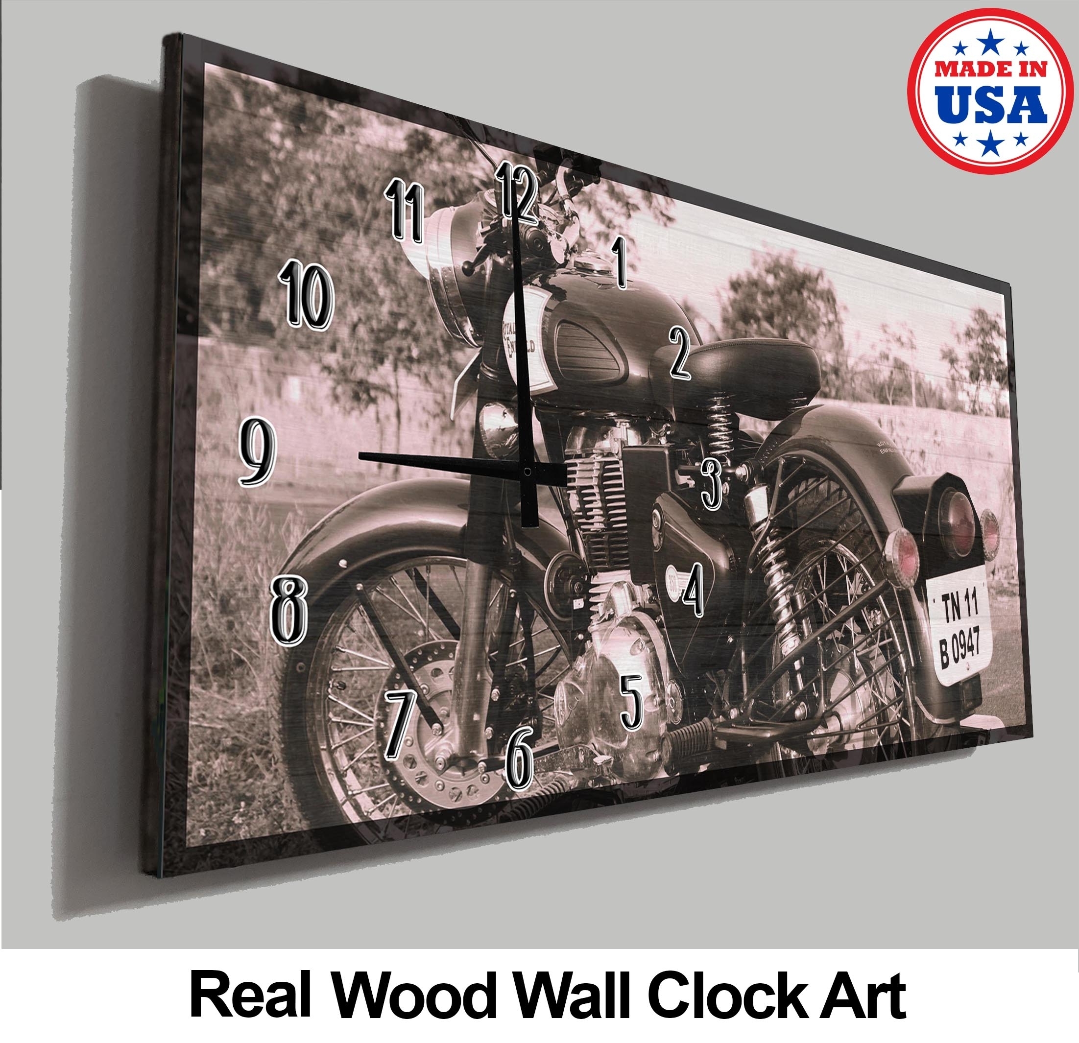 Motorcycle Wall Clock Black And White Classic Collectors Motorcycle
