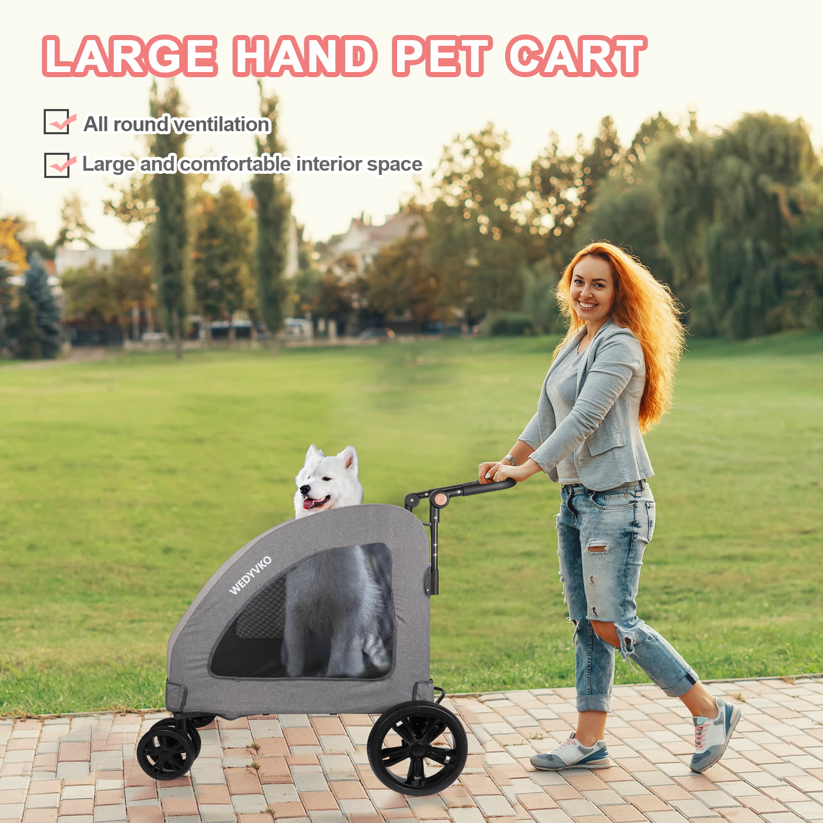 Vergo Dog Stroller Pet Jogger Wagon Foldable Cart with Wheels, Adjustable 