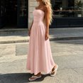 thumbnail image 6 of IUYRTFE Women's Strapless Ruched Waist Maxi Dress Solid Color A Line Long Casual Summer Gown, 6 of 6