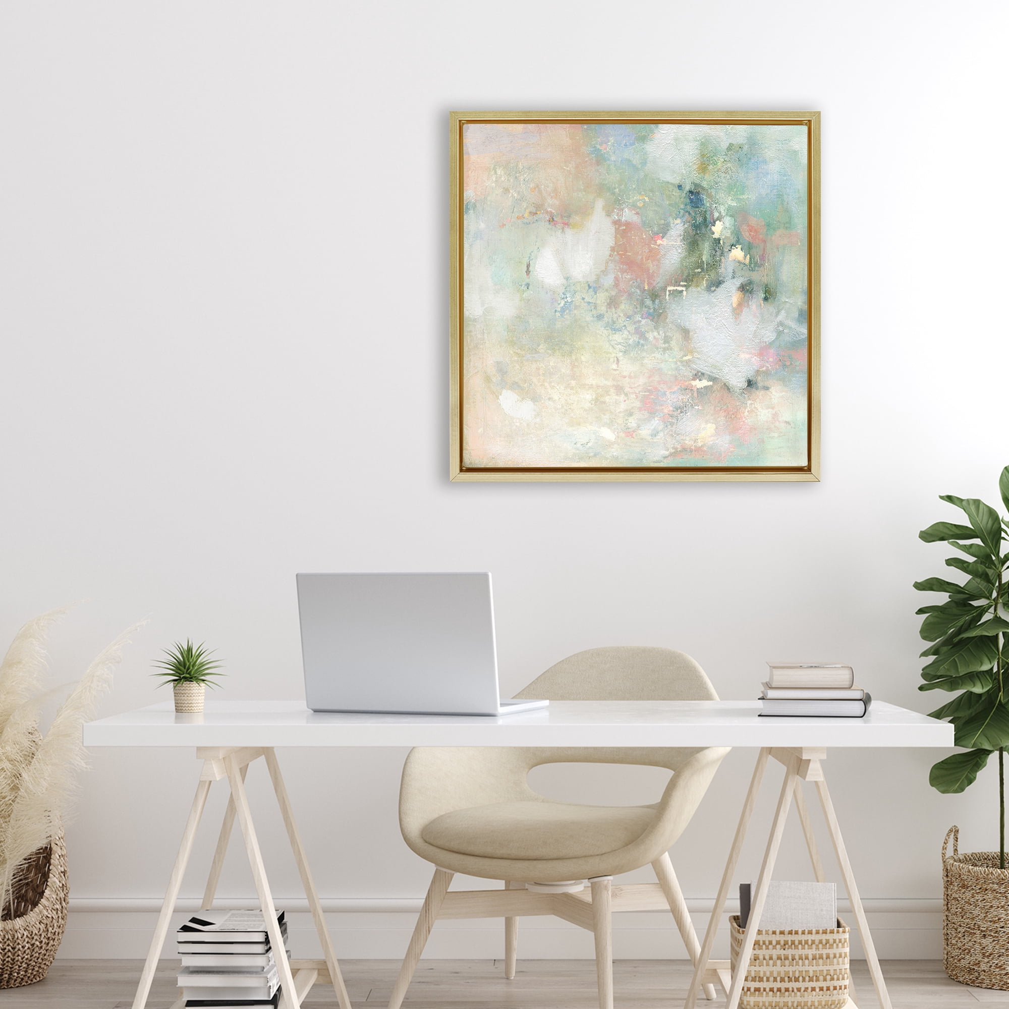 Stupell Industries Serene Pastel Brushstroke Harmony Gold Framed Floater Canvas Wall Art, design by Carol Robinson