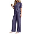 thumbnail image 7 of ABSUYY Womens Loungewear Set Two Piece Ribbed Knit Wide Leg Pants Crew Neck Short Sleeve Oversized Relaxed Fit Gray,Size Free Size, 7 of 7