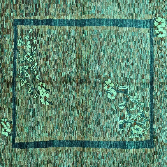 Ahgly Company Indoor Square Abstract Turquoise Blue Contemporary Area Rugs, 6' Square