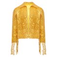thumbnail image 2 of renvena Girls Disco Dance Jackets Sequins Fringed Long Sleeve Open Front Cardigan Birthday Party Tops Gold 16, 2 of 7