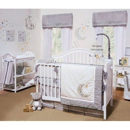 Petit Tresor Crib Bedding Set - Grey and White Celestial ...