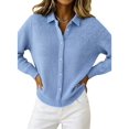 thumbnail image 3 of Women Lapel Shirt Full Front Single Row Button Long Sleeve Loose Fit Knit Cardigan Sweater L, 3 of 7