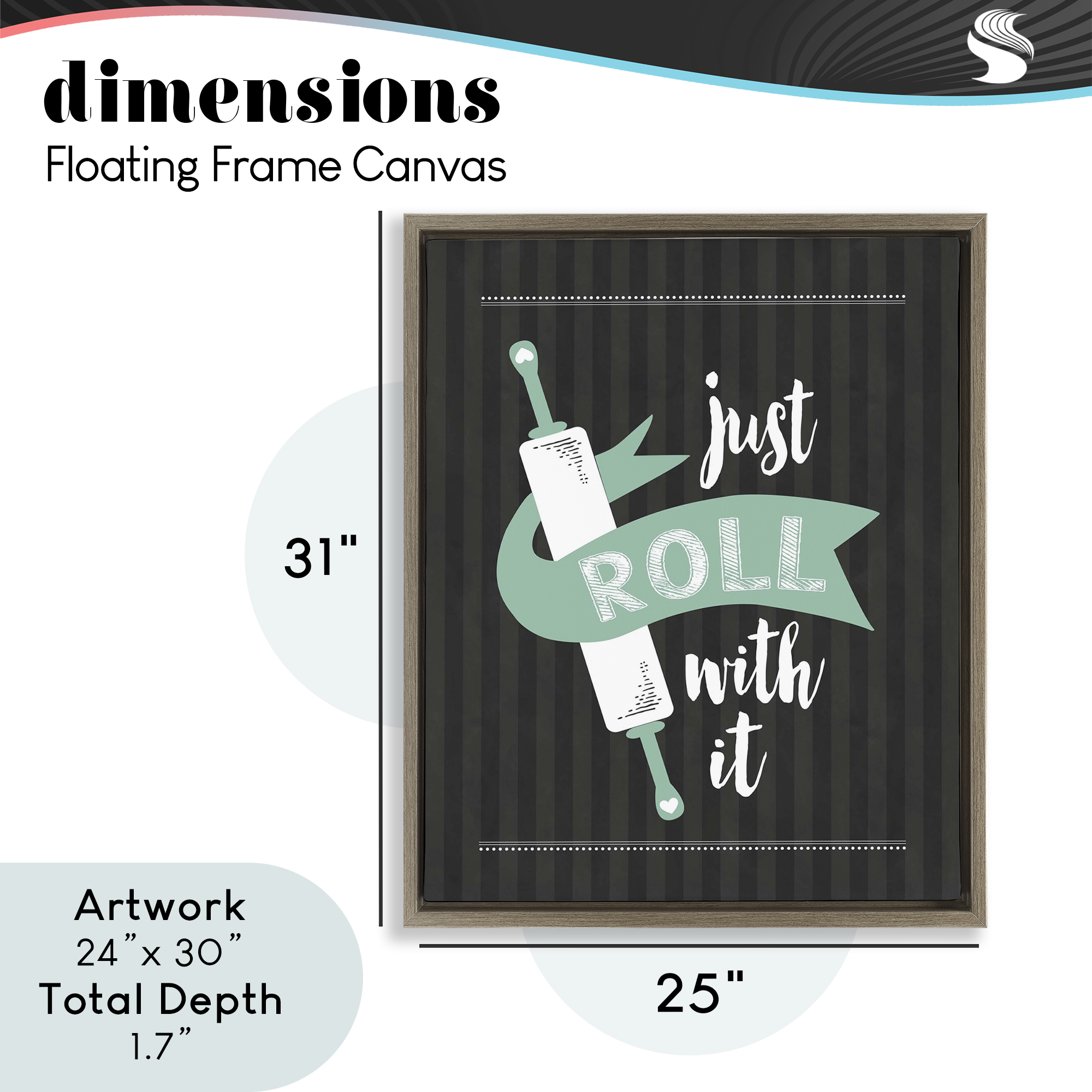 Roll With It Black & Green Brown Framed Floater Canvas Wall Art, design by Lettered and Lined