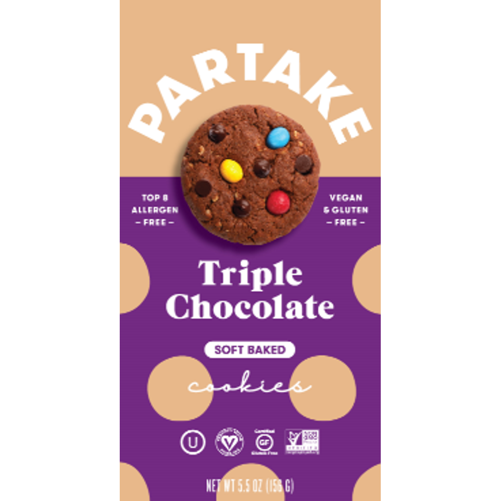 (6 Pack) Partake Foods, Soft Baked Triple Chocolate Cookies, Allergy