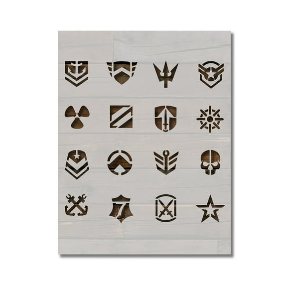 Military Symbols Patches Ranks Stencil Template Reusable 8.5 x 11 for Painting on Walls, Wood, Etc. By Stencilville