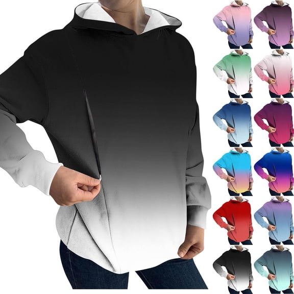 Josdec Womens Gradient Print Nursing Hoodie Long Sleeve Side Zipper Breastfeeding Pullover Sweatshirt S-XXL