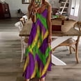 thumbnail image 4 of Violet And Green Festive Mardi Gras Carnival Palm Leaves Sleeveless Dress Women's Evening Dress Womans Clothing, 4 of 9