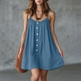 thumbnail image 5 of HBYJLZYG Women's Sleeveless Summer Mini Dress, Button-Front with Gathered Neckline, Relaxed Flowy Fit with Side Pockets, Casual Vacation Beachwear, Cotton Linen Blend, 5 of 8