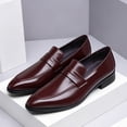 thumbnail image 3 of Men's Burgundy Polished Leather Penny Loafers Formal Dress Shoes, 3 of 5