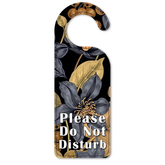 Do Not Disturb Door Knob Hanger Sign - Black & Gold Flowers